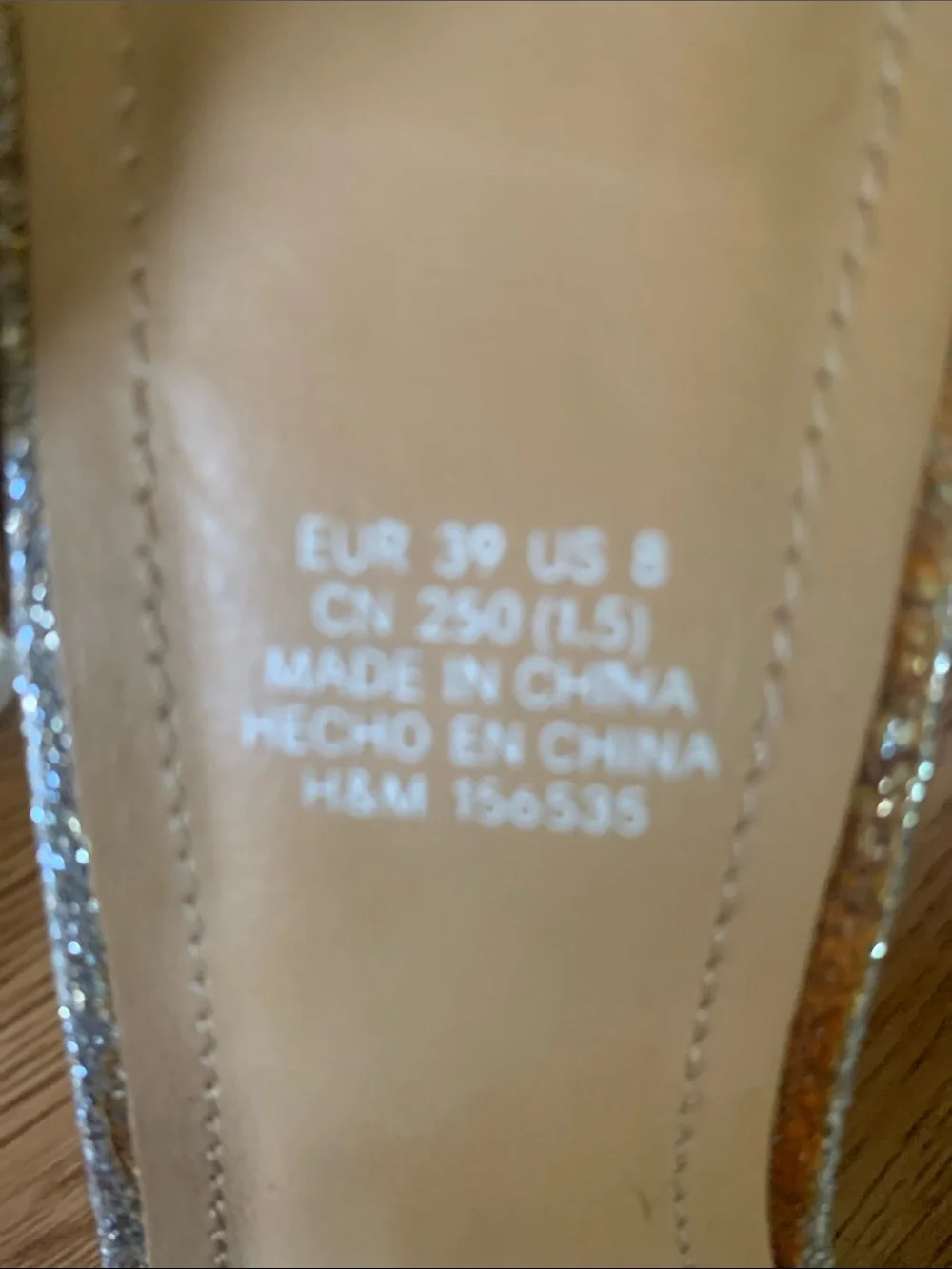 H&M Silver Glitter Block Heel Sandals with Ankle Strap